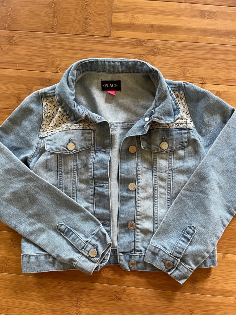 The Children's Place Light Wash Denim Jacket with Lace Yoke